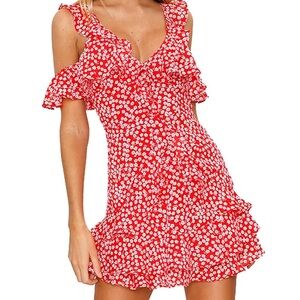 Oh Polly Floral Red Ruffle Dress
